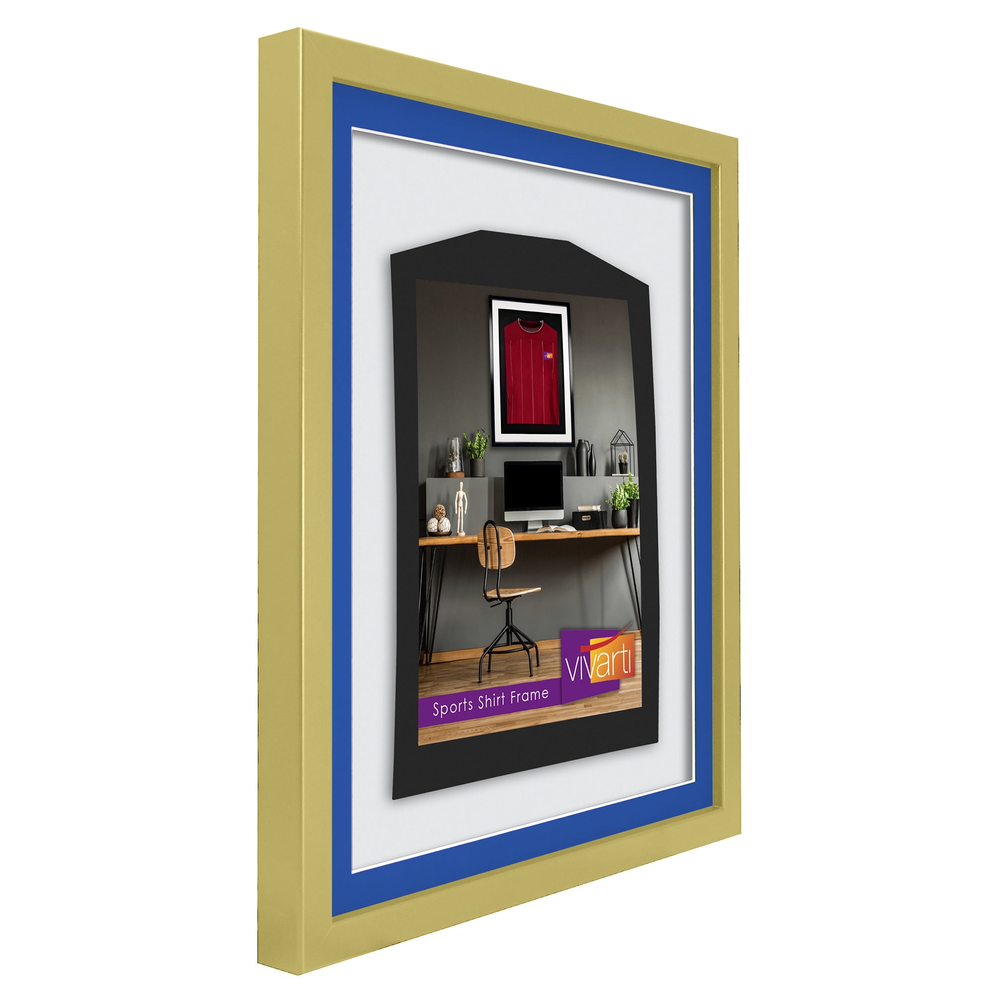Vivarti DIY 3D Mounted Sports Shirt Display Gold  Frame with Colour Mounts