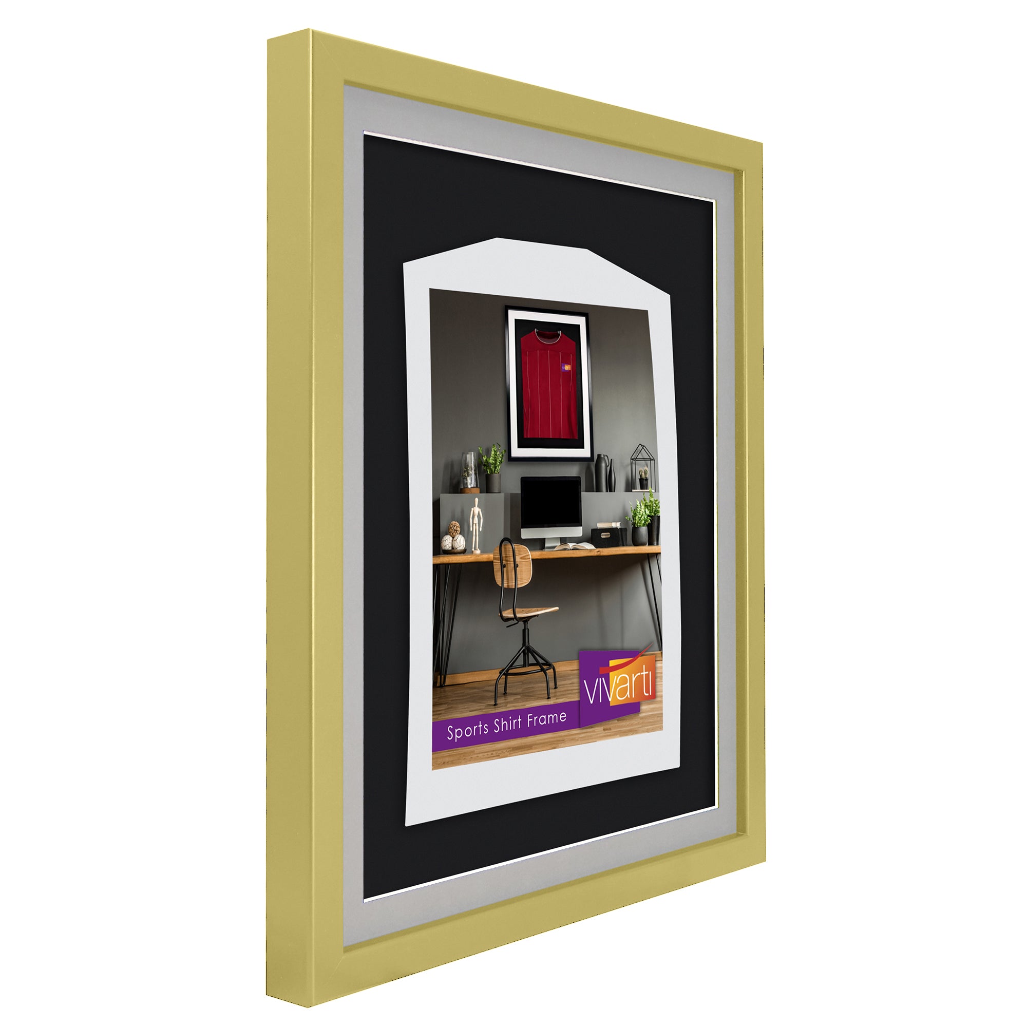 Vivarti DIY 3D Mounted Sports Shirt Display Gold  Frame with Colour Mounts