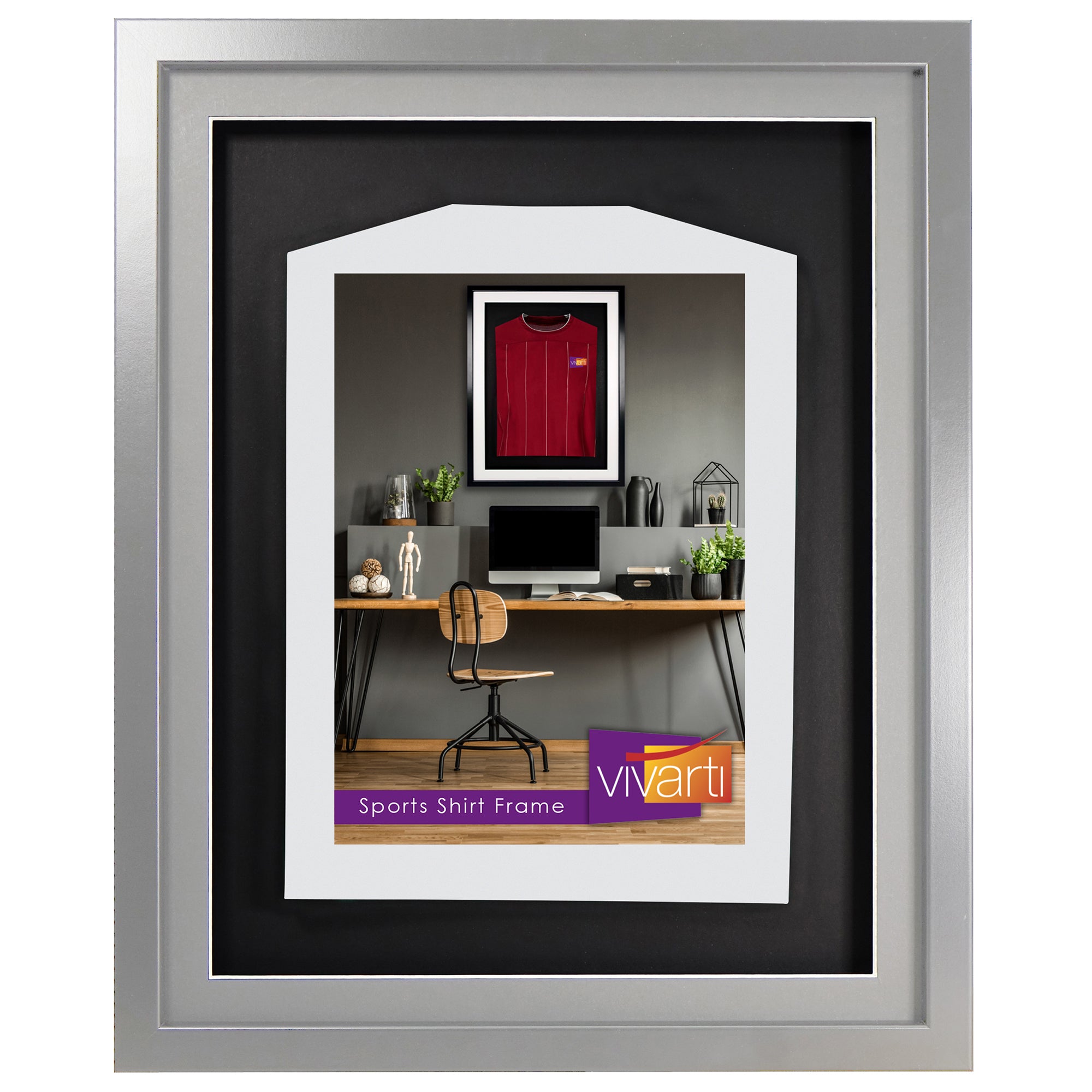 Vivarti DIY 3D Mounted Sports Shirt Display Silver  Frame with Colour Mounts