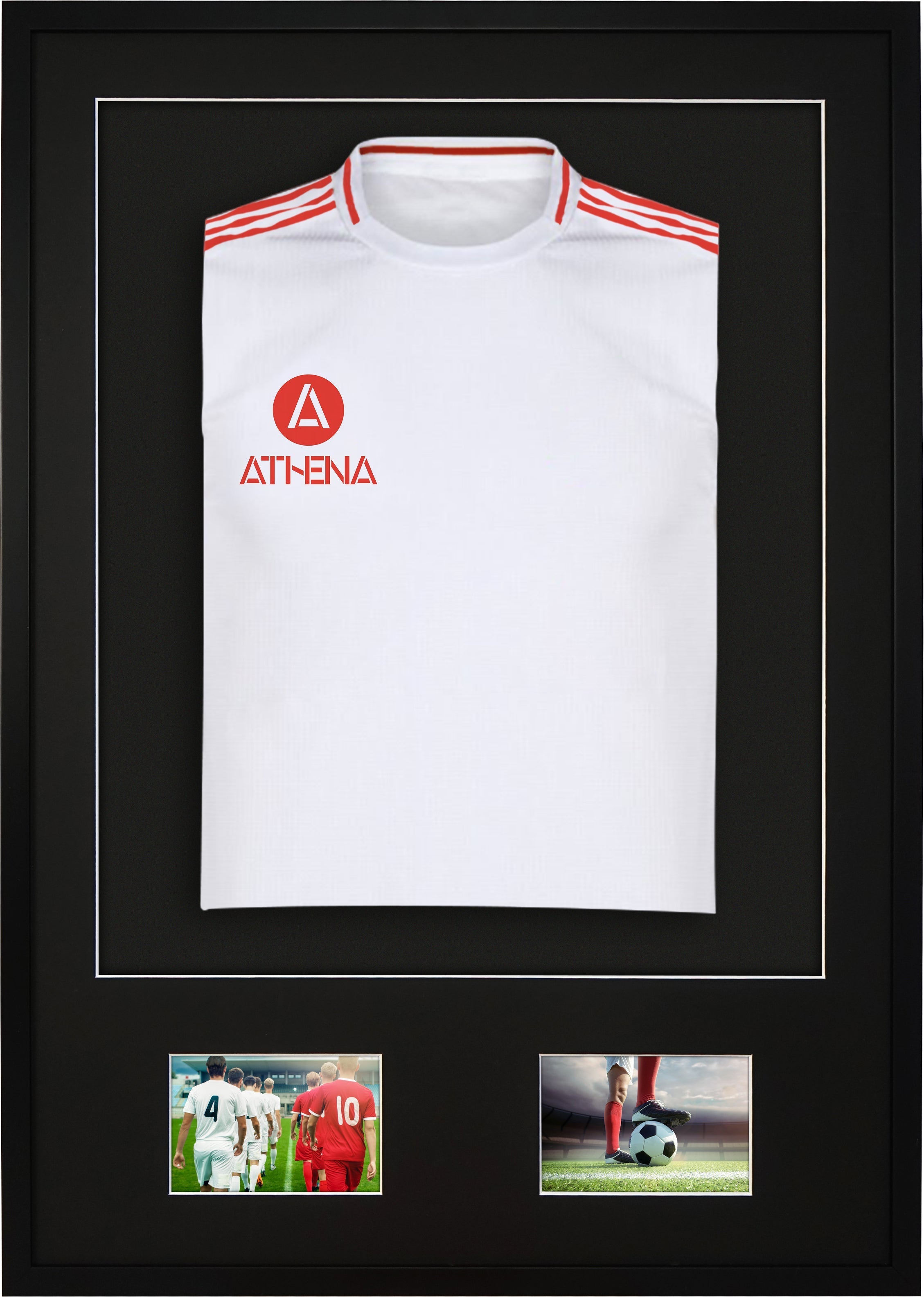 Athena Premium Wood DIY Sports Shirt Display 3D Mounted + Double Aperture Black Frame