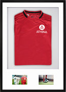 Athena Premium Wood DIY Sports Shirt Display 3D Mounted + Double Aperture Black Frame-7