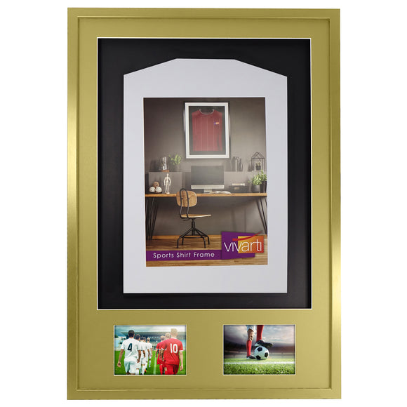 Vivarti DIY 3D Mounted + Double Aperture Sports Shirt Display Gold  Frame with Colour Mounts