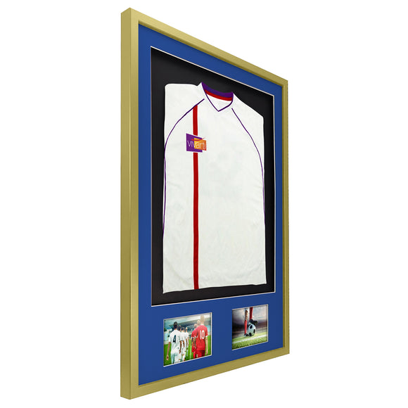 Vivarti DIY 3D Mounted + Double Aperture Sports Shirt Display Gold  Frame with Colour Mounts