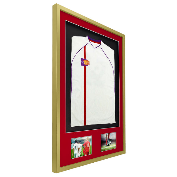 Vivarti DIY 3D Mounted + Double Aperture Sports Shirt Display Gold  Frame with Colour Mounts