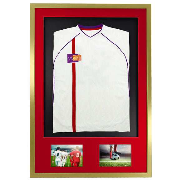 Vivarti DIY 3D Mounted + Double Aperture Sports Shirt Display Gold  Frame with Colour Mounts