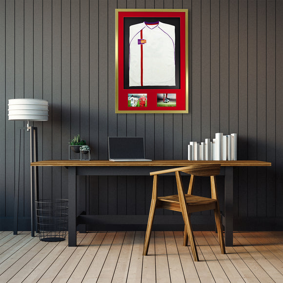 Vivarti DIY 3D Mounted + Double Aperture Sports Shirt Display Gold  Frame with Colour Mounts