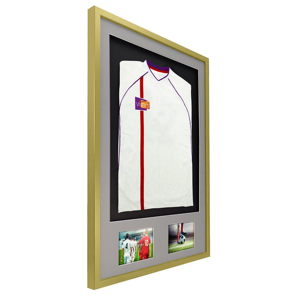 Vivarti DIY 3D Mounted + Double Aperture Sports Shirt Display Gold  Frame with Colour Mounts
