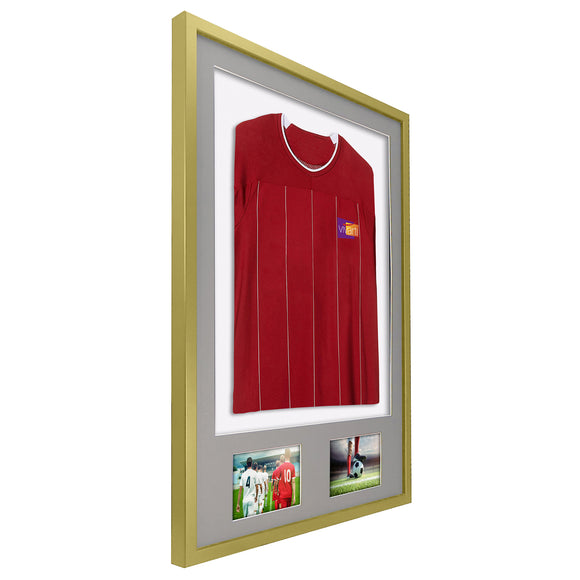 Vivarti DIY 3D Mounted + Double Aperture Sports Shirt Display Gold  Frame with Colour Mounts