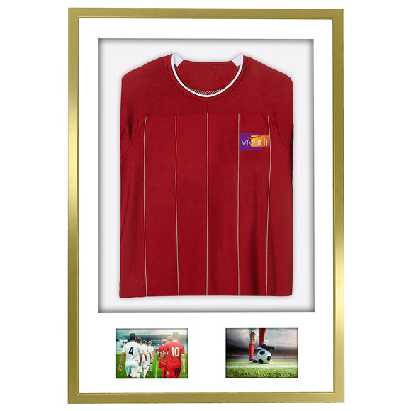 Vivarti DIY 3D Mounted + Double Aperture Sports Shirt Display Gold Frame