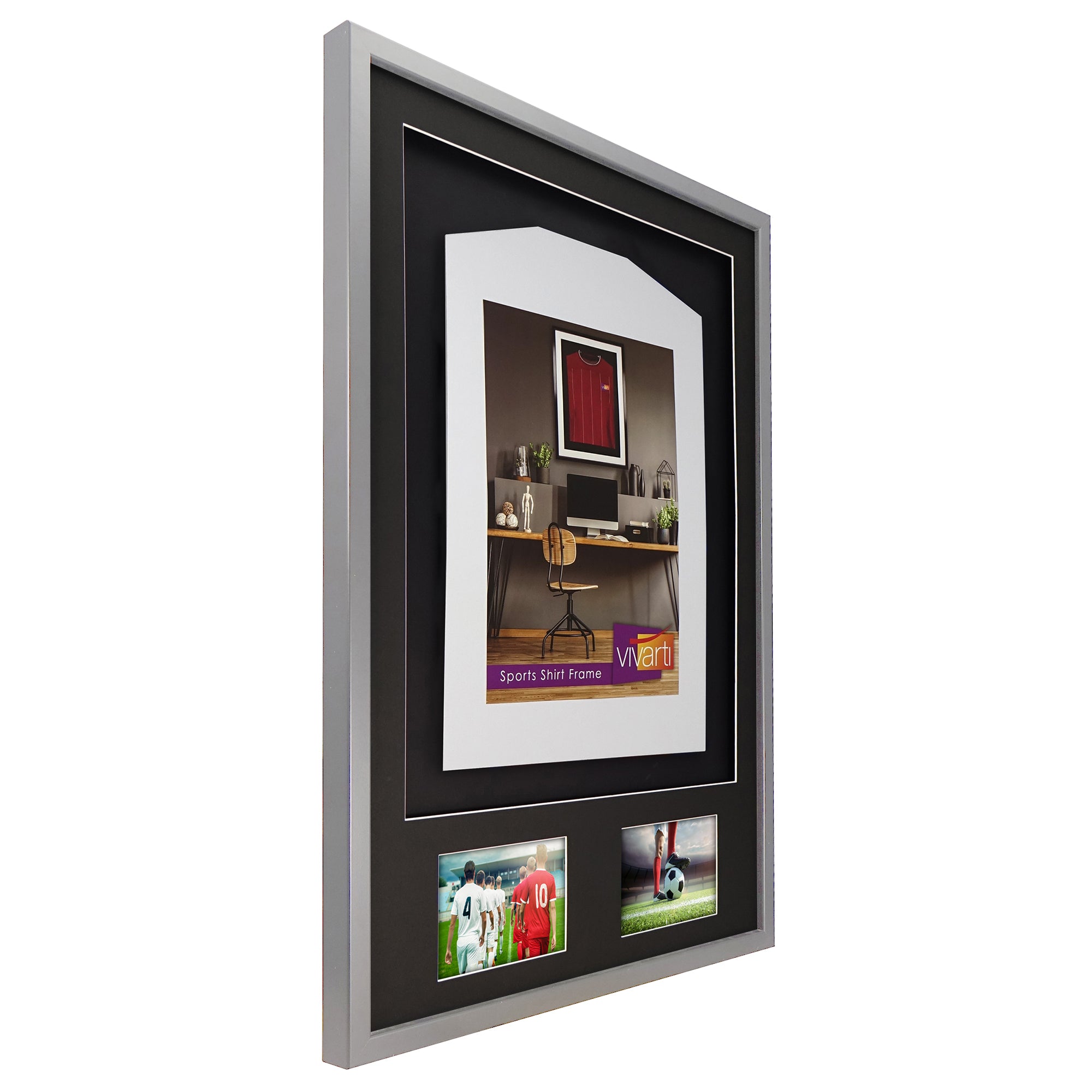 Vivarti DIY 3D Mounted + Double Aperture Sports Shirt Display Silver Frame