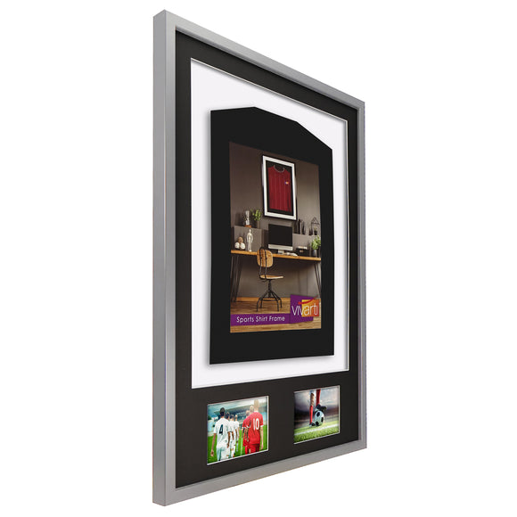 Vivarti DIY 3D Mounted + Double Aperture Sports Shirt Display Silver Frame