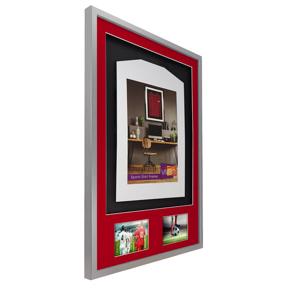 Vivarti DIY 3D Mounted + Double Aperture Sports Shirt Display Silver Frame with Colour Mounts