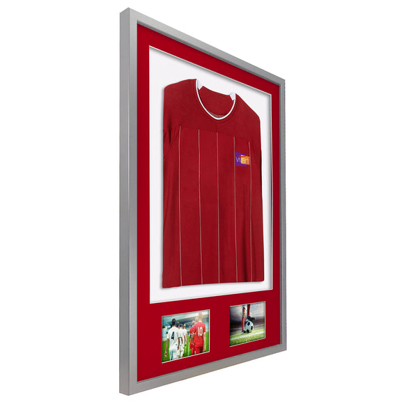 Vivarti DIY 3D Mounted + Double Aperture Sports Shirt Display Silver Frame with Colour Mounts