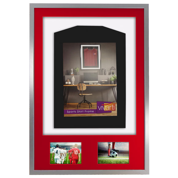 Vivarti DIY 3D Mounted + Double Aperture Sports Shirt Display Silver Frame with Colour Mounts
