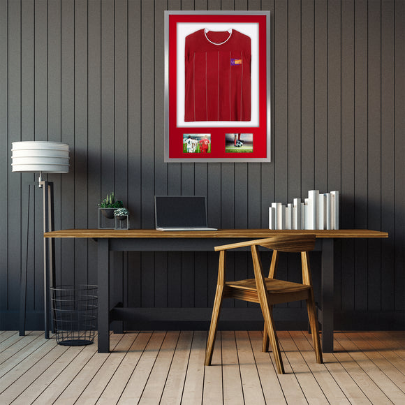 Vivarti DIY 3D Mounted + Double Aperture Sports Shirt Display Silver Frame with Colour Mounts