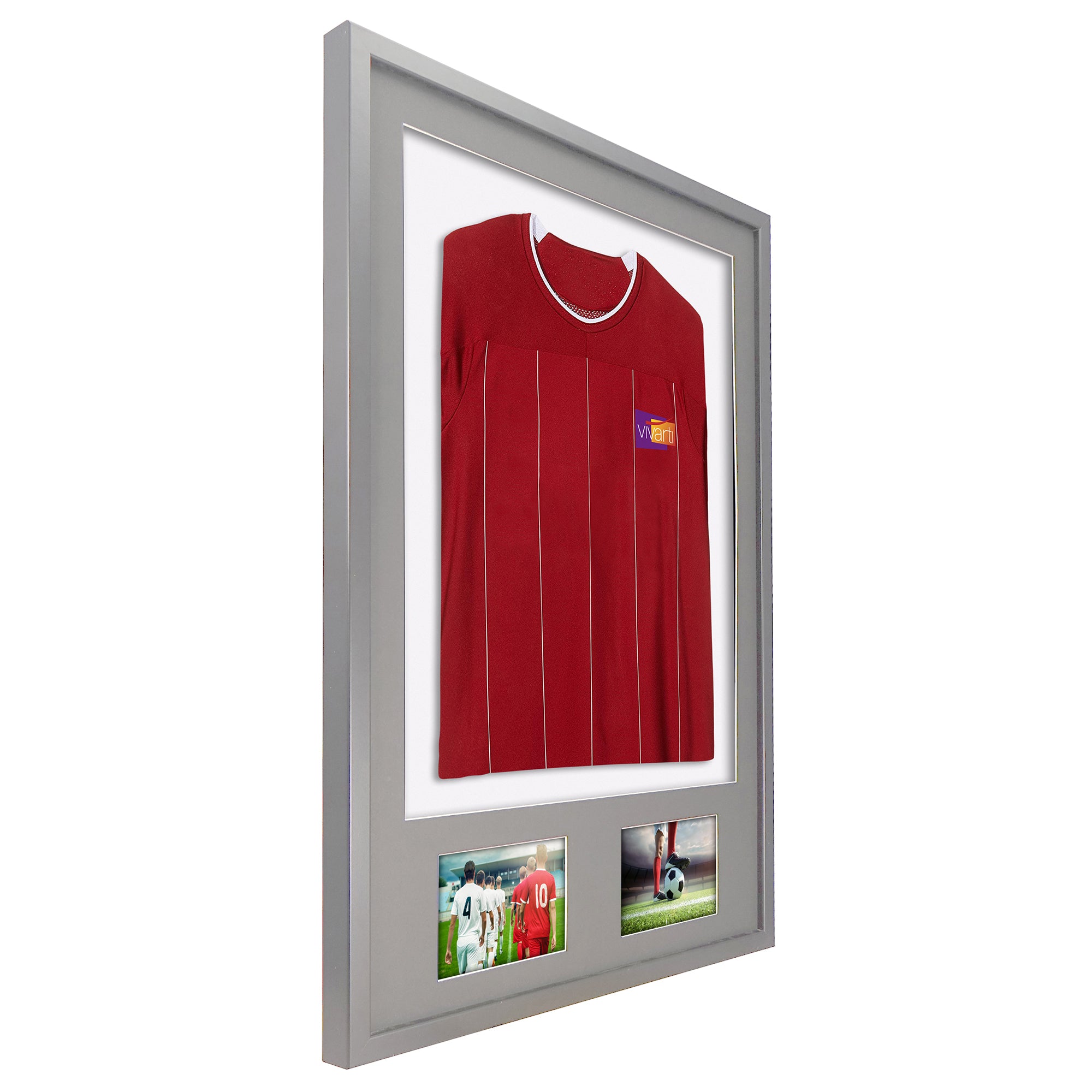 Vivarti DIY 3D Mounted + Double Aperture Sports Shirt Display Silver Frame with Colour Mounts