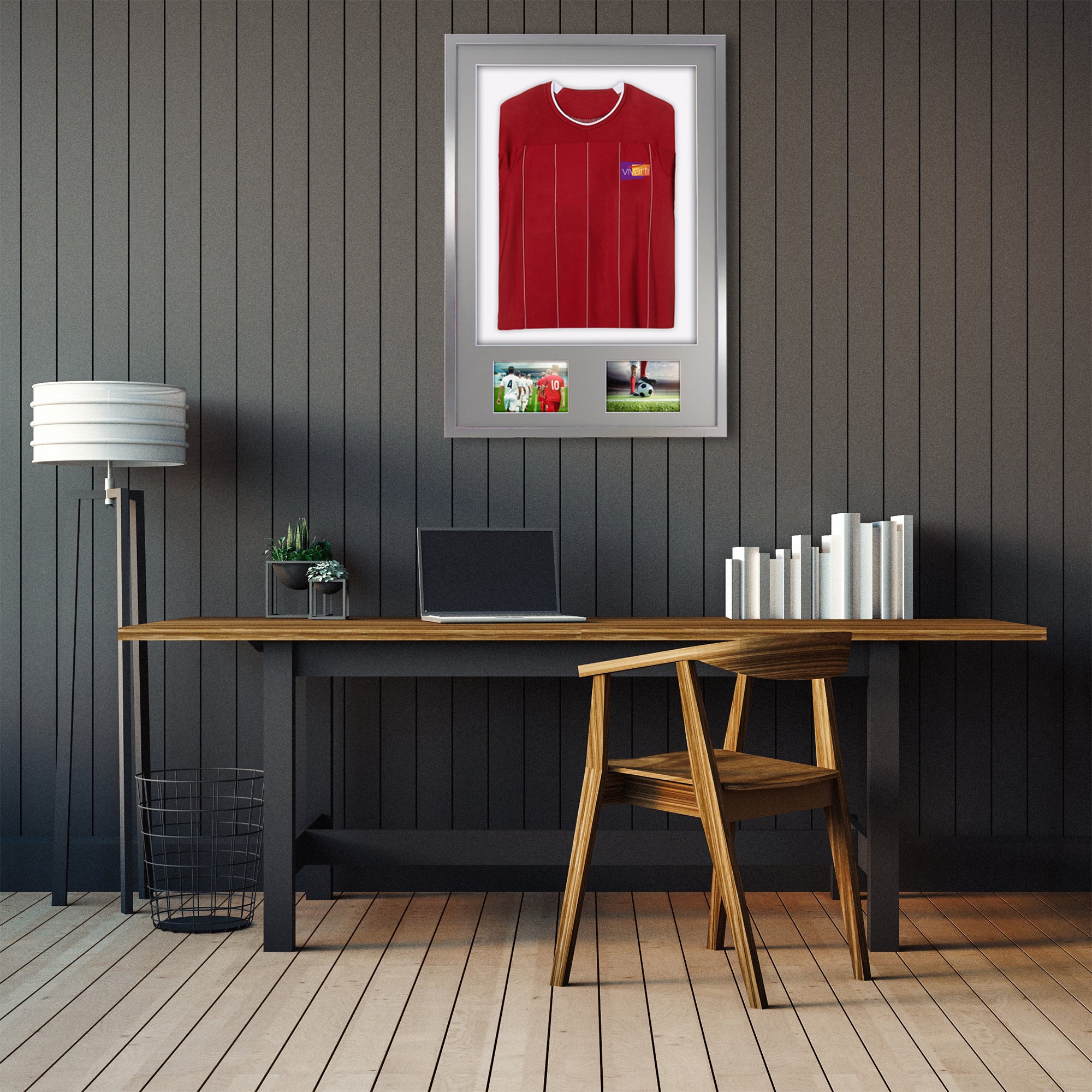 Vivarti DIY 3D Mounted + Double Aperture Sports Shirt Display Silver Frame with Colour Mounts