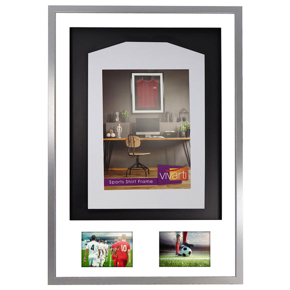 Vivarti DIY 3D Mounted + Double Aperture Sports Shirt Display Silver Frame
