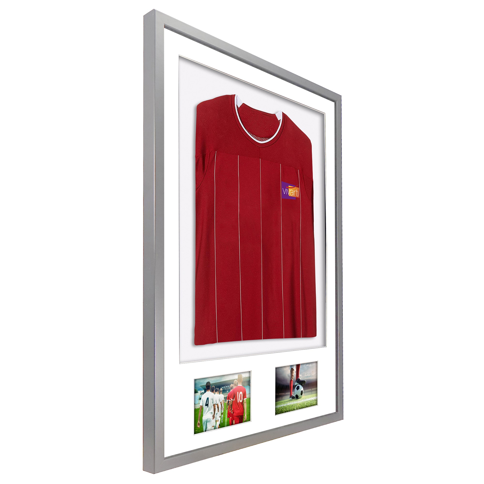 Vivarti DIY 3D Mounted + Double Aperture Sports Shirt Display Silver Frame
