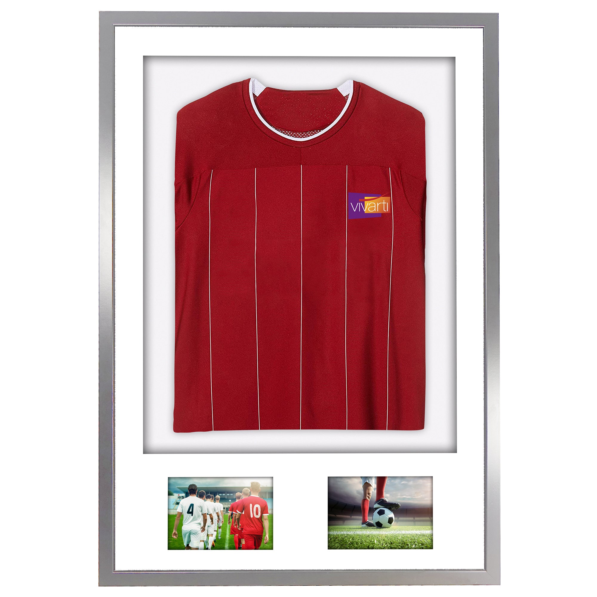 Vivarti DIY 3D Mounted + Double Aperture Sports Shirt Display Silver Frame