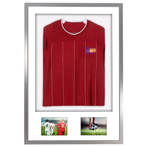 Vivarti DIY 3D Mounted + Double Aperture Sports Shirt Display Silver Frame