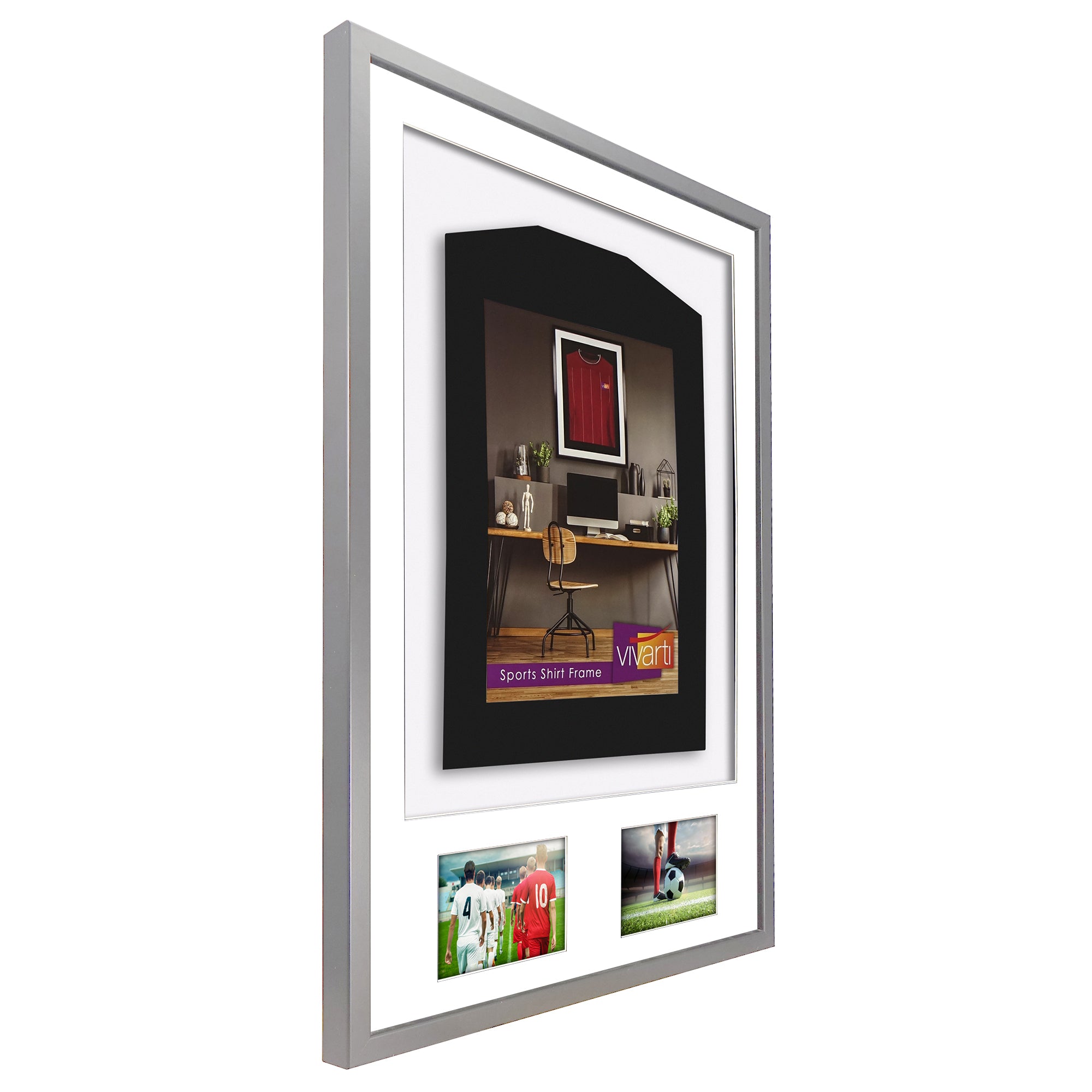 Vivarti DIY 3D Mounted + Double Aperture Sports Shirt Display Silver Frame