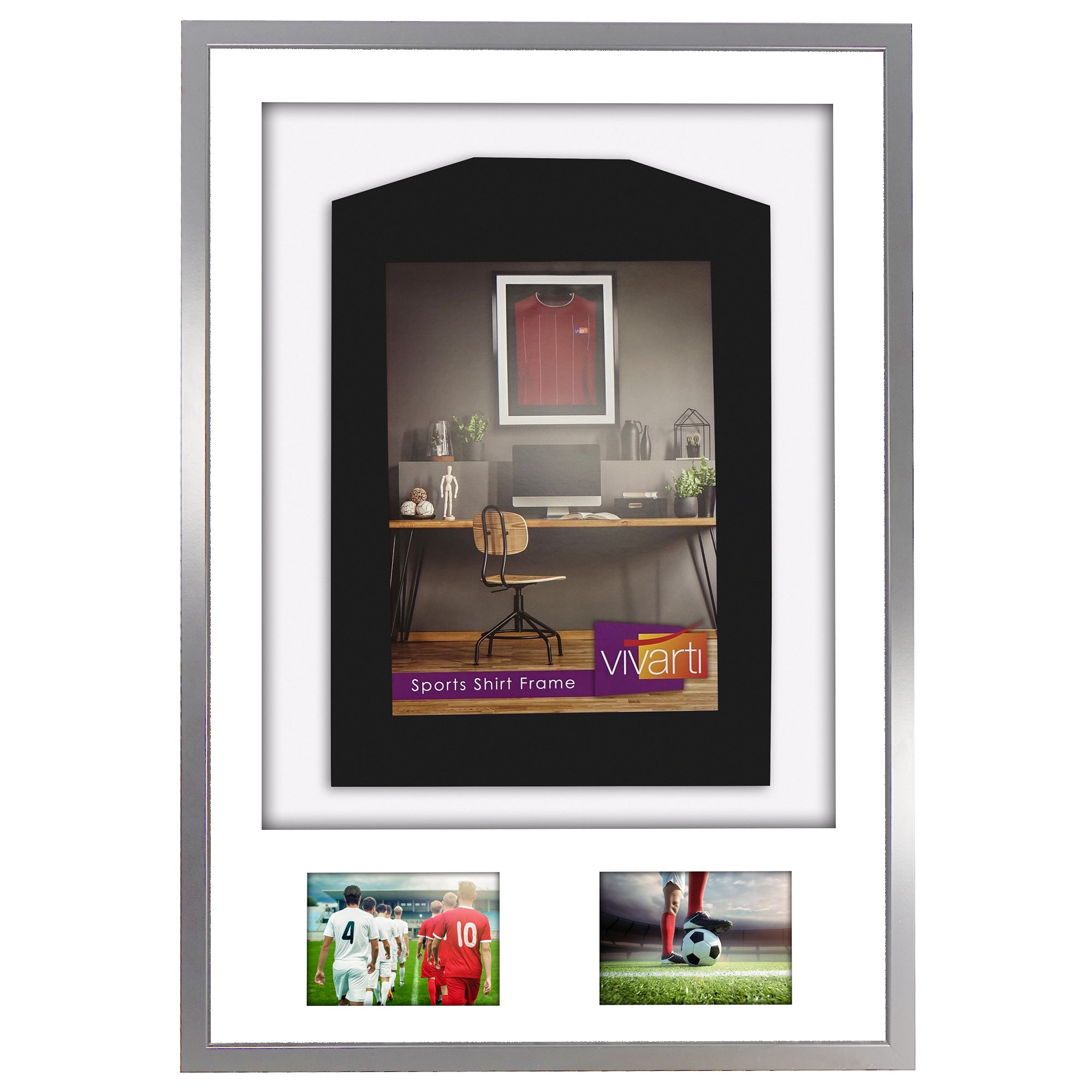 Vivarti DIY 3D Mounted + Double Aperture Sports Shirt Display Silver Frame