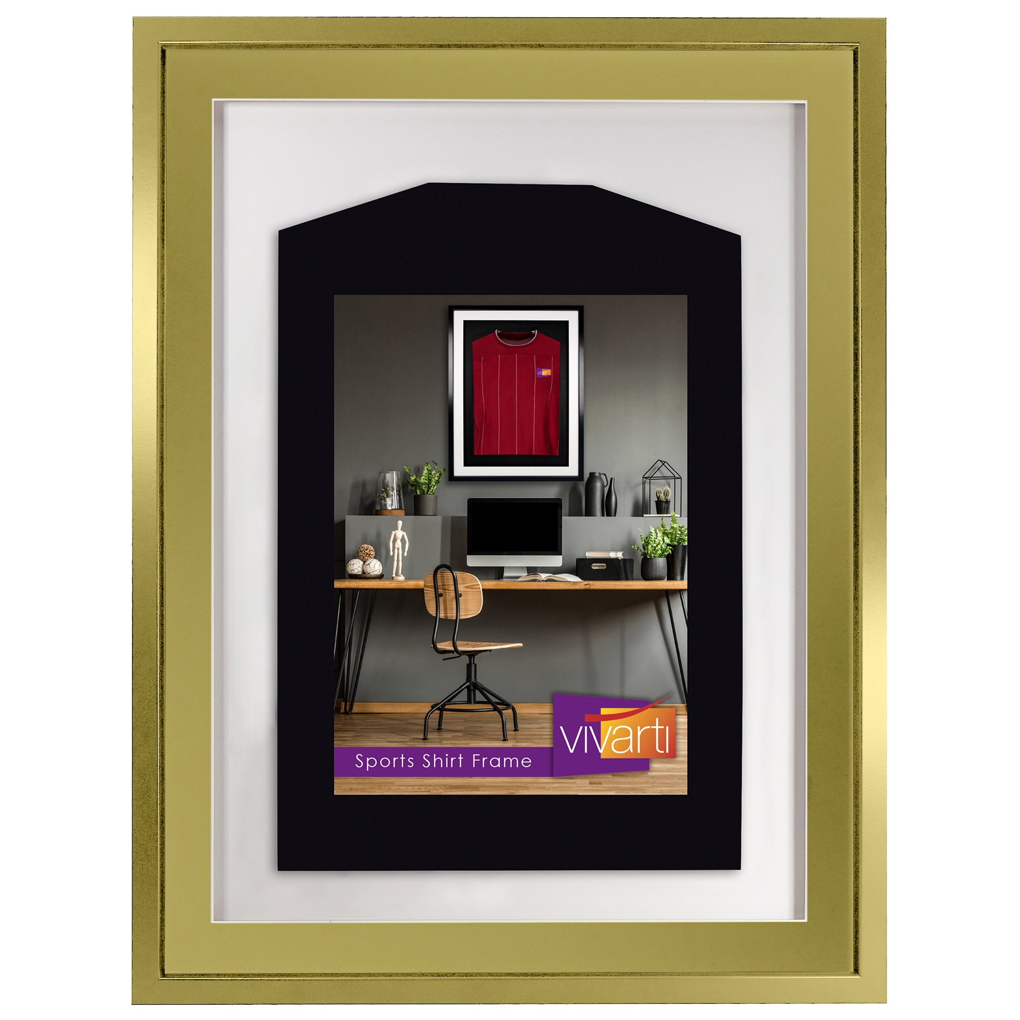 Vivarti DIY 3D Mounted Sports Shirt Display Gold  Frame with Colour Mounts